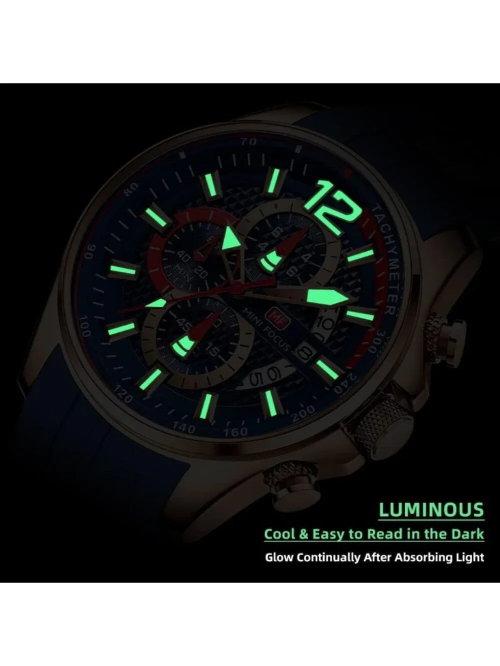 Mens Blue Silicon Band Analog Quartz Chronograph Waterproof Luminous Wrist Watch